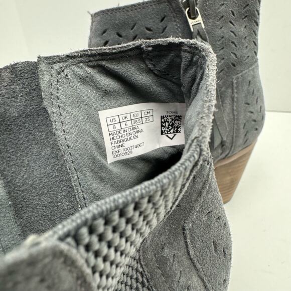 TOMS Majorca Gray Suede Leather Perforated Open Toe Ankle Bootie Heeled Sandals - Picture 11 of 12